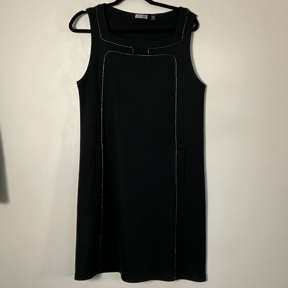 Population Dress sheath wool blend knit Black fitted piping vintage retro